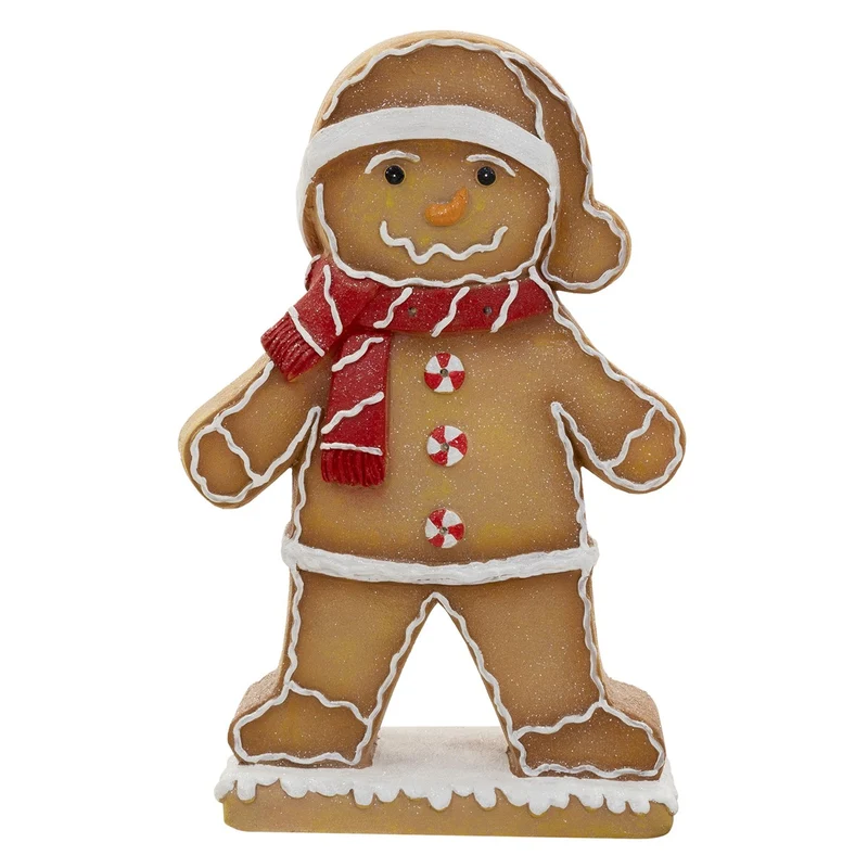 ECD GERMANY | Lebkuchenmann-Figur mit LED-Beleuchtung 76 cm Braun Weihnachtsdeko Innen Lebkuchenfigur Mütze & Schal Weihnachtsfigur Batteriebetrieben