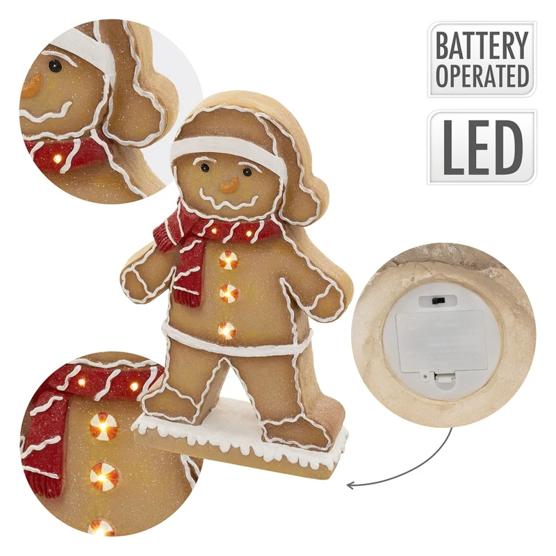 ECD GERMANY | Lebkuchenmann-Figur mit LED-Beleuchtung 76 cm Braun Weihnachtsdeko Innen Lebkuchenfigur Mütze & Schal Weihnachtsfigur Batteriebetrieben