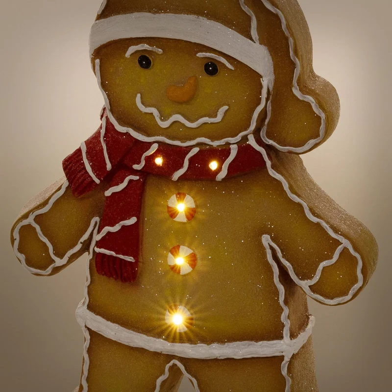 ECD GERMANY | Lebkuchenmann-Figur mit LED-Beleuchtung 76 cm Braun Weihnachtsdeko Innen Lebkuchenfigur Mütze & Schal Weihnachtsfigur Batteriebetrieben