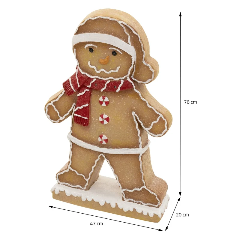 ECD GERMANY | Lebkuchenmann-Figur mit LED-Beleuchtung 76 cm Braun Weihnachtsdeko Innen Lebkuchenfigur Mütze & Schal Weihnachtsfigur Batteriebetrieben
