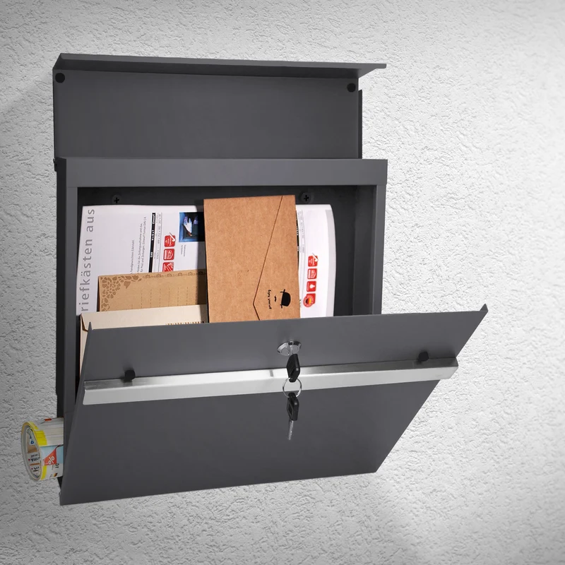 Briefkasten mit Zeitungsfach 37x36,5x11 cm Anthrazit aus Stahl