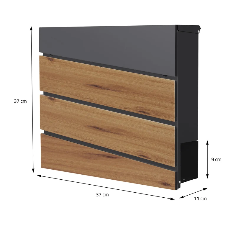 Standbriefkasten mit Zeitungsfach 37x37x11 cm Anthrazit/Holzoptik aus Stahl ML-Design, Modernes Diagonales Design, Standhöhe 120 cm Silber