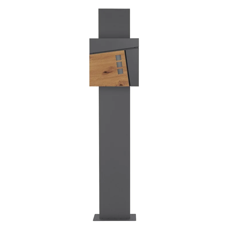 Standbriefkasten 37x36,5x11 cm Anthrazit/Holzoptik aus Stahl ML-Design