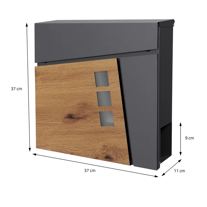 Standbriefkasten 37x36,5x11 cm Anthrazit/Holzoptik aus Stahl ML-Design