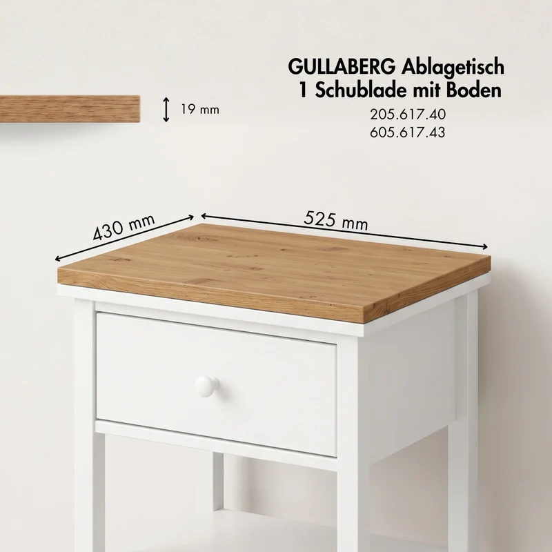 Holzplatte für IKEA Gullaberg Ablagetisch 53 x 43 cm, Deckplatte Stil Artisan Eiche