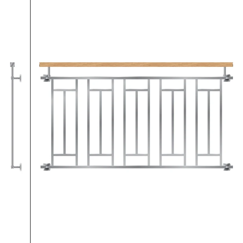 Französischer Balkon Silber 90x156 cm mit 5 Füllelementen, Holzoptik aus Edelstahl
