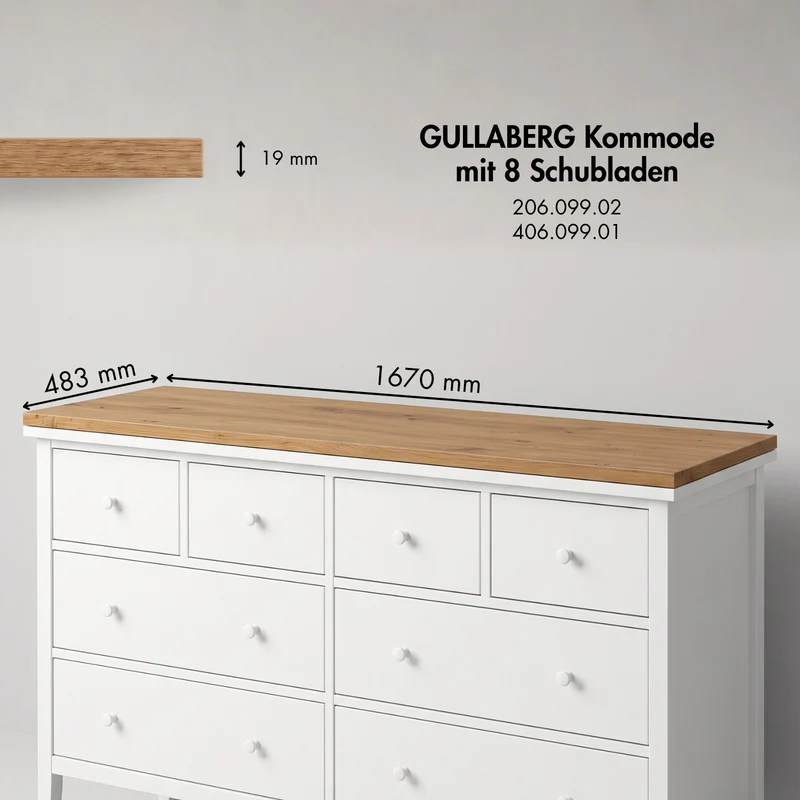 Holzplatte für IKEA Gullaberg Kommode 168 x 48cm im Stil Artisan Eiche