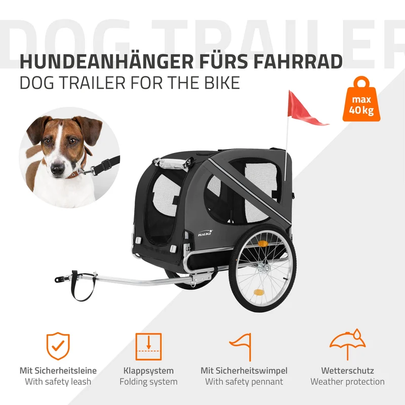 B-Ware Hundeanhänger Fahrradanhänger Hunde bis 40 kg Schwarz/Grau Hauki