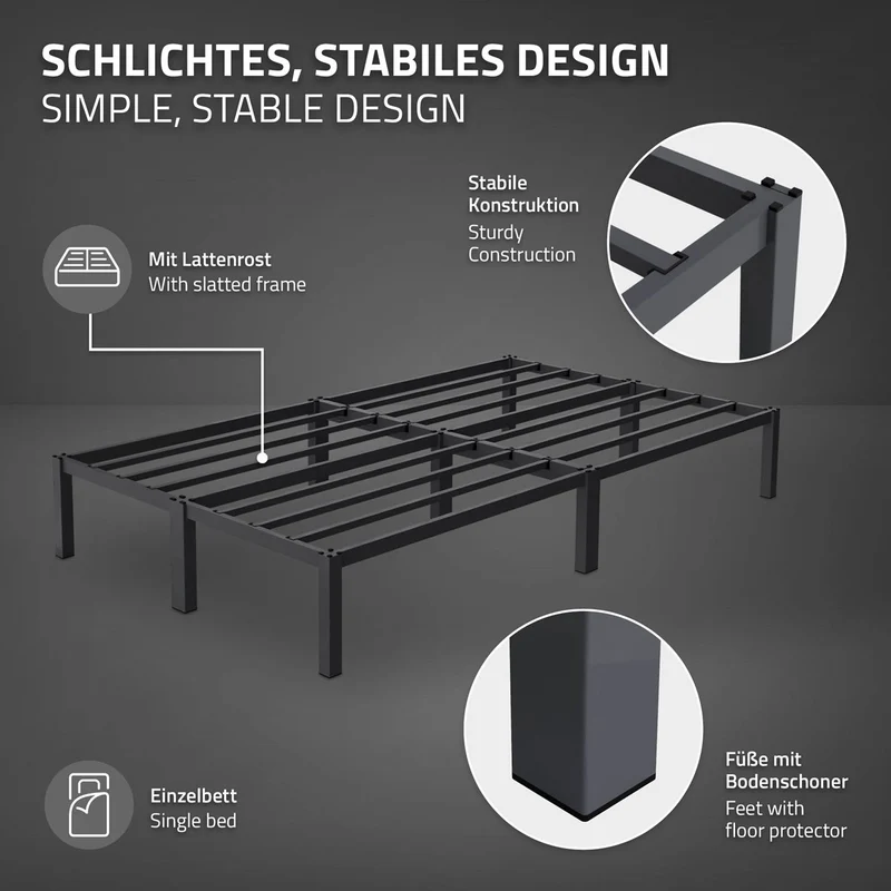 Bettgestell Doppelbett 120x200 cm aus Metall in Anthrazit mit Lattenrost ML-Design