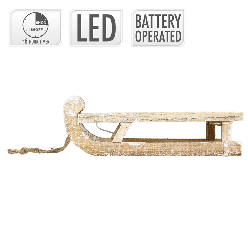 ECD Germany | Weihnachtsdeko Schlitten mit Warmweißen LEDs aus Holz Weihnachtsdeko