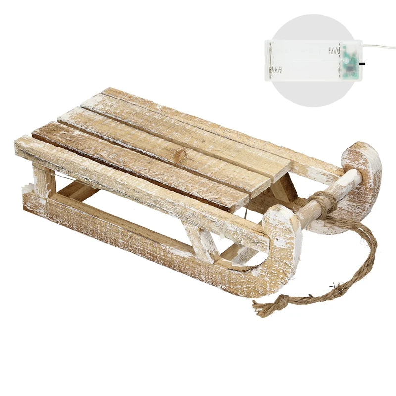ECD Germany | Weihnachtsdeko Schlitten mit Warmweißen LEDs aus Holz Weihnachtsdeko