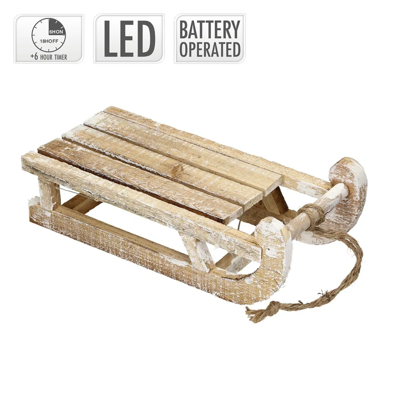 ECD Germany | Weihnachtsdeko Schlitten mit Warmweißen LEDs aus Holz Weihnachtsdeko