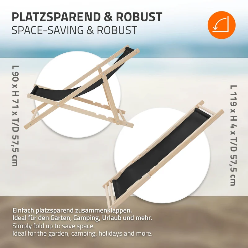 Gartenstuhl Strandliege Liegestuhl Sonnenliege Schwarz aus Holz klappbar