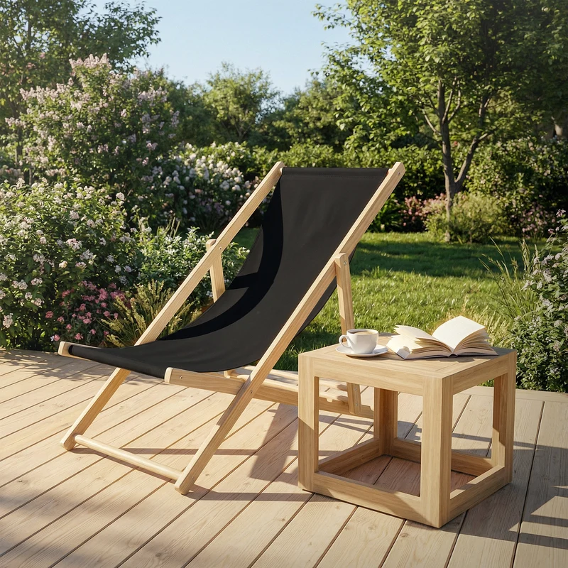 Gartenstuhl Strandliege Liegestuhl Sonnenliege Schwarz aus Holz klappbar