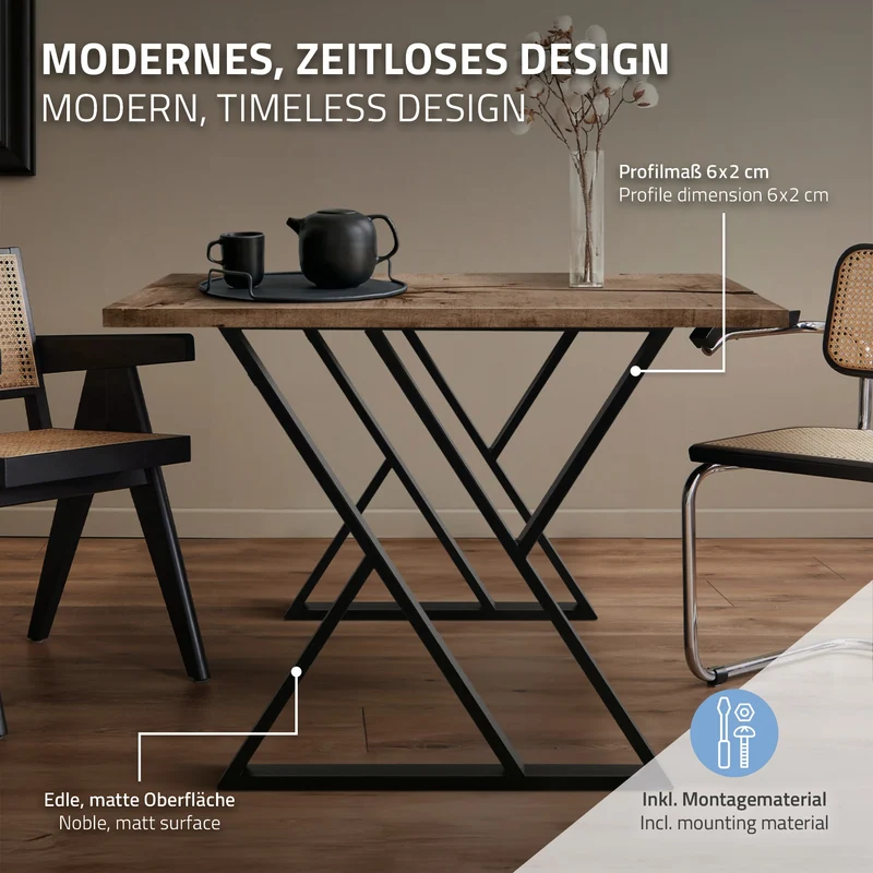 B-Ware Tischbeine 2er Set X-Form 69x72 cm Schwarz aus Stahl ML-Design