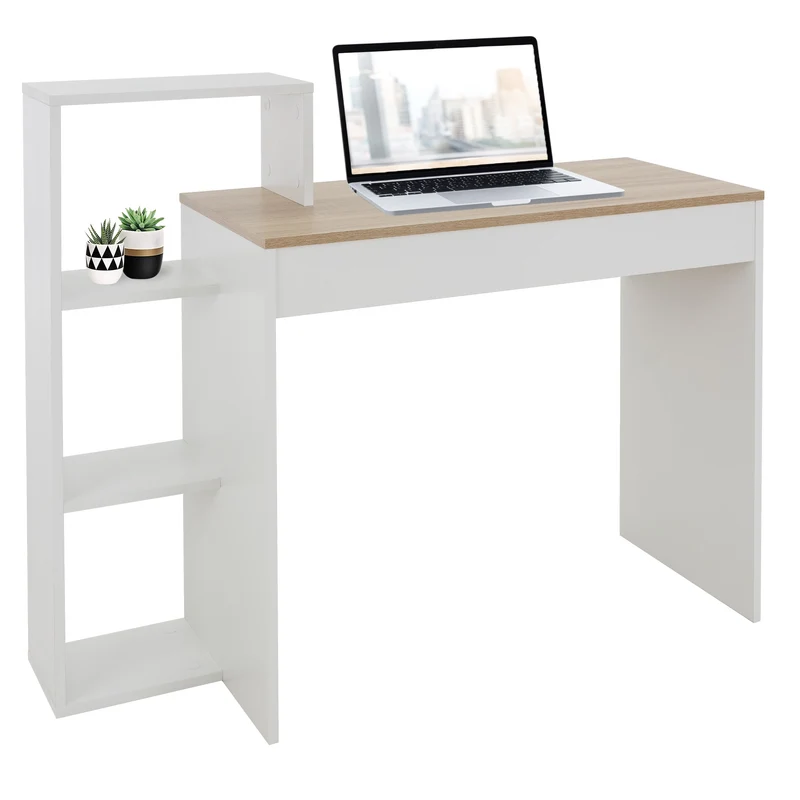 B-Ware Schreibtisch mit Regal 110x72x40 cm Weiß/Sonoma-Eiche aus Holz ML-Design
