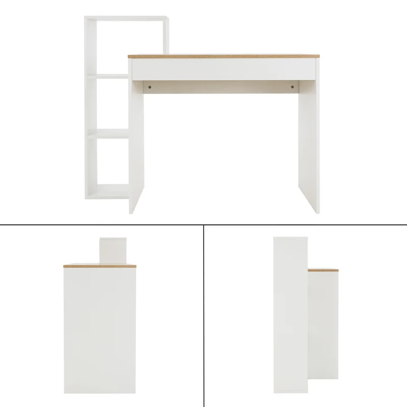 B-Ware Schreibtisch mit Regal 110x72x40 cm Weiß/Sonoma-Eiche aus Holz ML-Design
