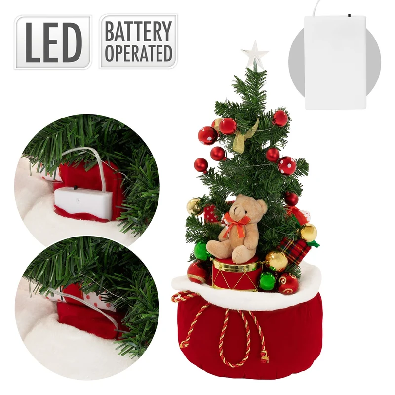 ECD GERMANY | Künstlicher Mini-Weihnachtsbaum mit Beleuchtung Ø34x60 cm Weihnachtsdeko Innen LED-Tannenbaum mit Lichterkette Christbaum