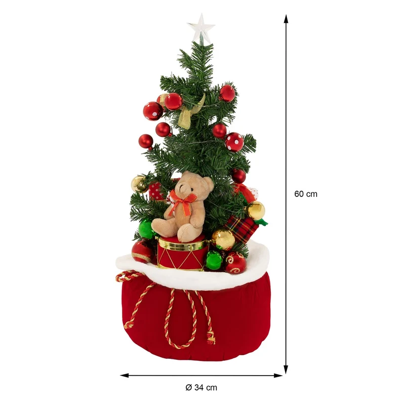 ECD GERMANY | Künstlicher Mini-Weihnachtsbaum mit Beleuchtung Ø34x60 cm Weihnachtsdeko Innen LED-Tannenbaum mit Lichterkette Christbaum