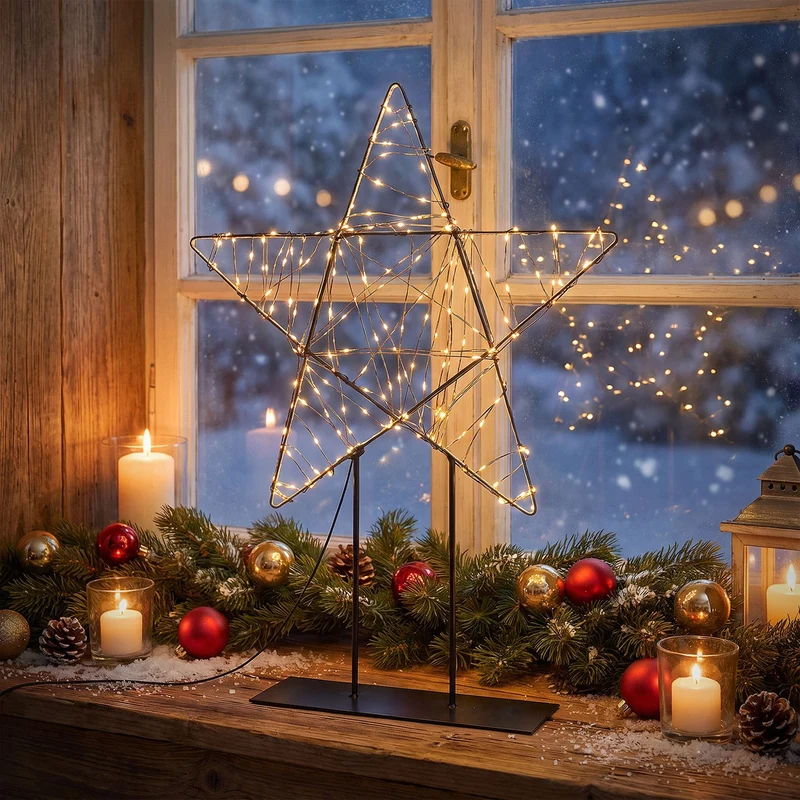 ECD Germany | LED Weihnachtsdeko mit Lichterkette, Metall-Leuchtdeko, Weihnachtsbeleuchtung Innen, mit Micro-LEDs, Warmweiß