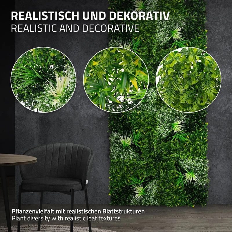 ECD Germany | Künstliche Pflanzenwand White Blossom 4er Set 50x50 cm Grün Kunstpflanzen Wandpaneele Indoor Outdoor Blumenwand Sichtschutz Wandpflanzen