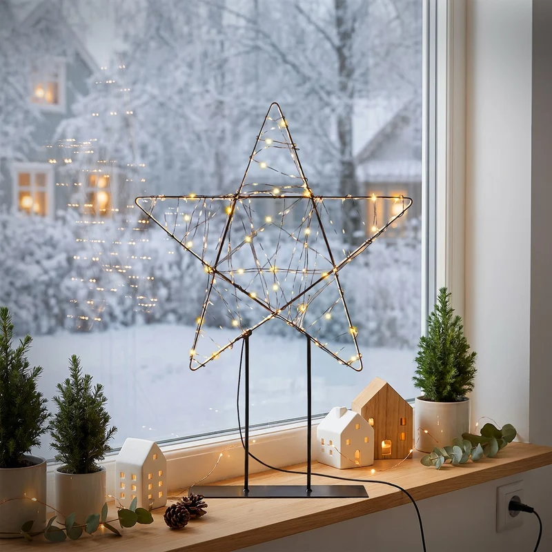 ECD Germany | LED Weihnachtsstern 50,5 cm Metall Warmweiß Weihnachtsdeko mit Lichterkette Leuchtstern auf Ständer Weihnachtsbeleuchtung Innen 350 LED