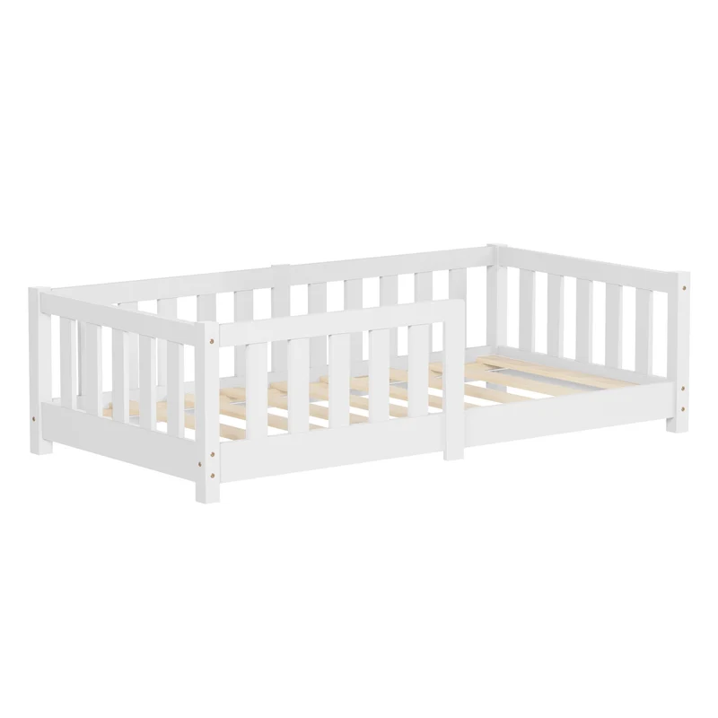 Kinderbett 70x140 cm mit Lattenrost und Rausfallschutz Weiß Kiefernholz ML-Design