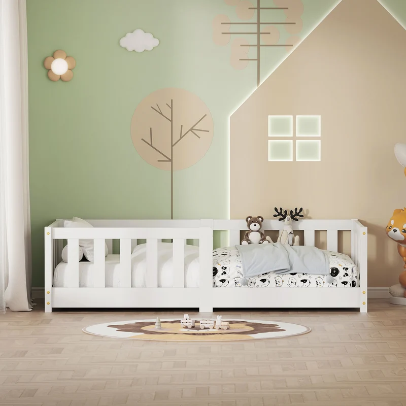 Kinderbett 70x140 cm mit Lattenrost und Rausfallschutz Weiß Kiefernholz ML-Design