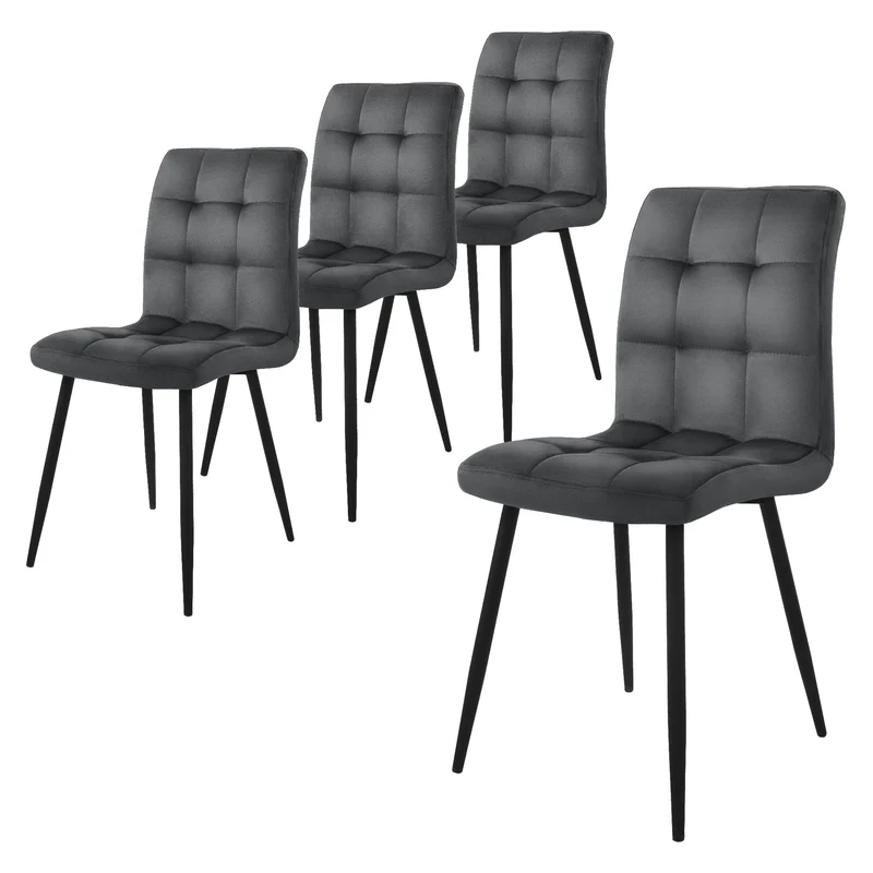 B-Ware Esszimmerstuhl 4er Set Quadrat Steppung mit Rückenlehne Anthrazit Küchenstuhl mit Microfaser-Samtbezug ML-Design