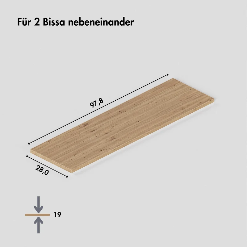 Holzplatte für 2 IKEA Bissa Schuhschränke nebeneinander, 97,8 x 28,0 cm – Eiche, Abdeckplatte für Schuhregal