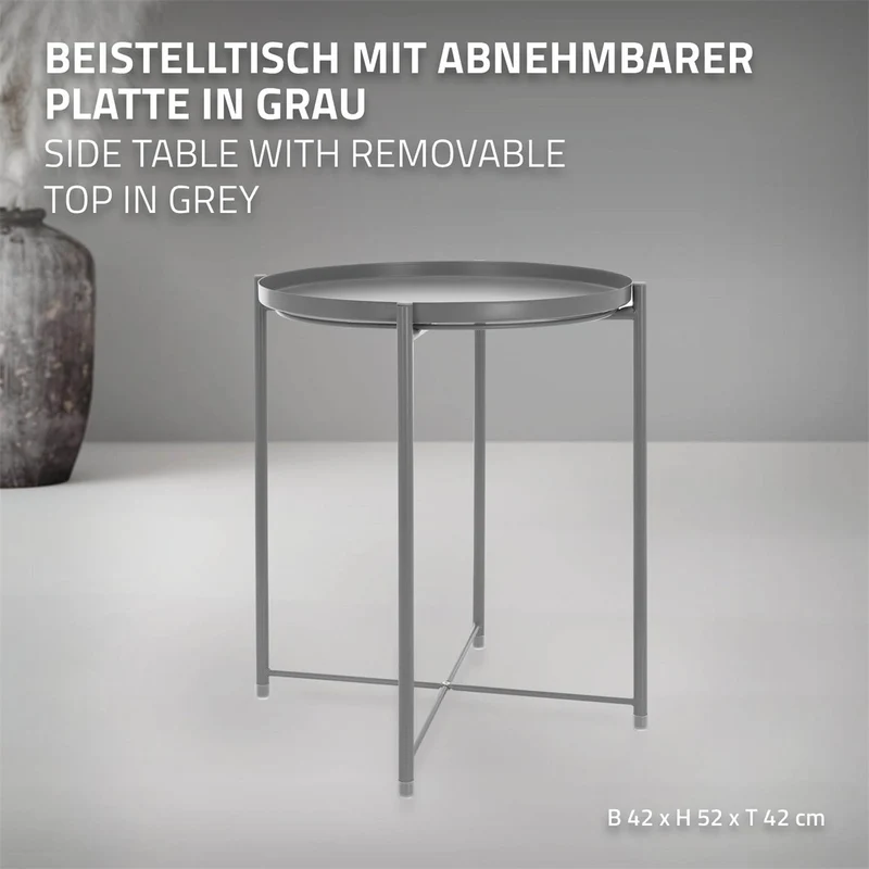 ML-Design | Beistelltisch rund Ø42x52 cm aus Metall Couchtisch abnehmbarem mit Tablett