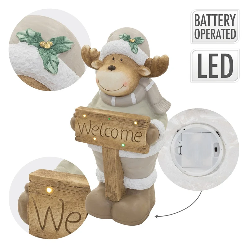 ECD GERMANY | Weihnachtselch-Figur mit LED-Beleuchtung 76 cm Weihnachtsdeko Innen Elch Weihnachtsfigur Batteriebetrieben Weihnachten Dekofigur Rentier