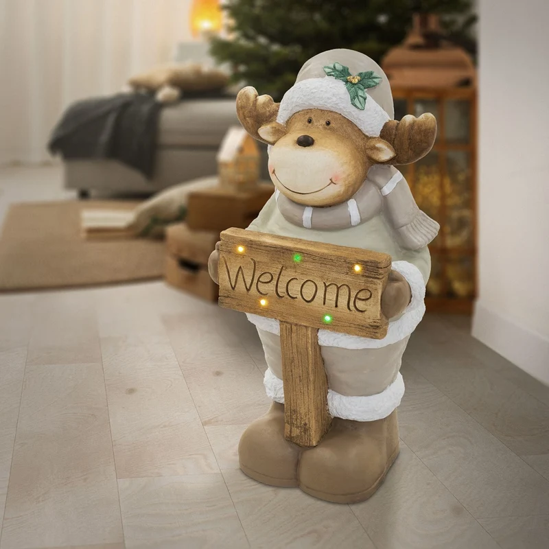 ECD GERMANY | Weihnachtselch-Figur mit LED-Beleuchtung 76 cm Weihnachtsdeko Innen Elch Weihnachtsfigur Batteriebetrieben Weihnachten Dekofigur Rentier
