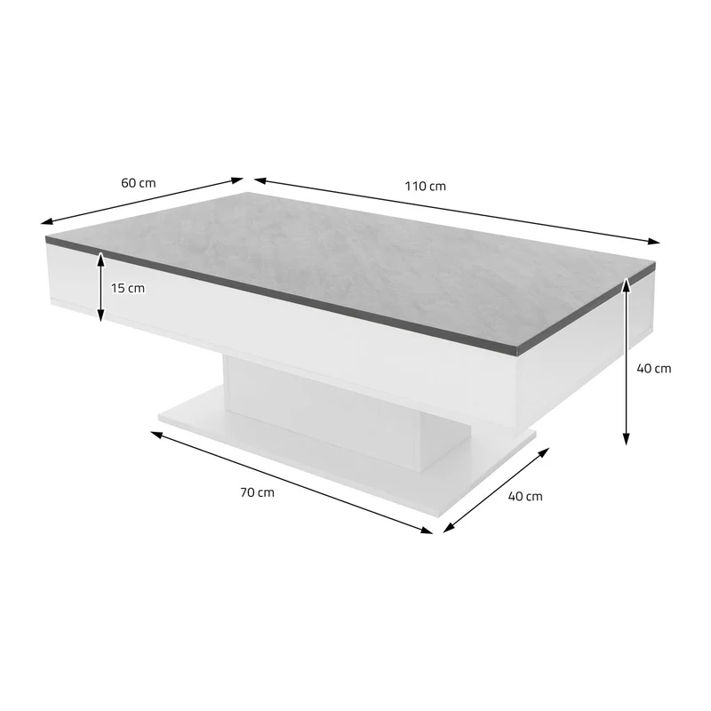 ML-Design | Couchtisch 110x60x40 cm inkl. 2 Staufächern unter Schiebeplatte, Wohnzimmertisch