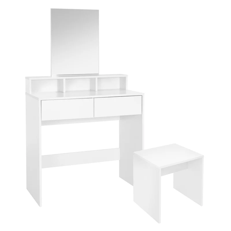 ML-Design | Schminktisch Frisiertisch 80x40x140 cm in Weiß mit Spiegel, 2 Schubladen und 3 Ablagen