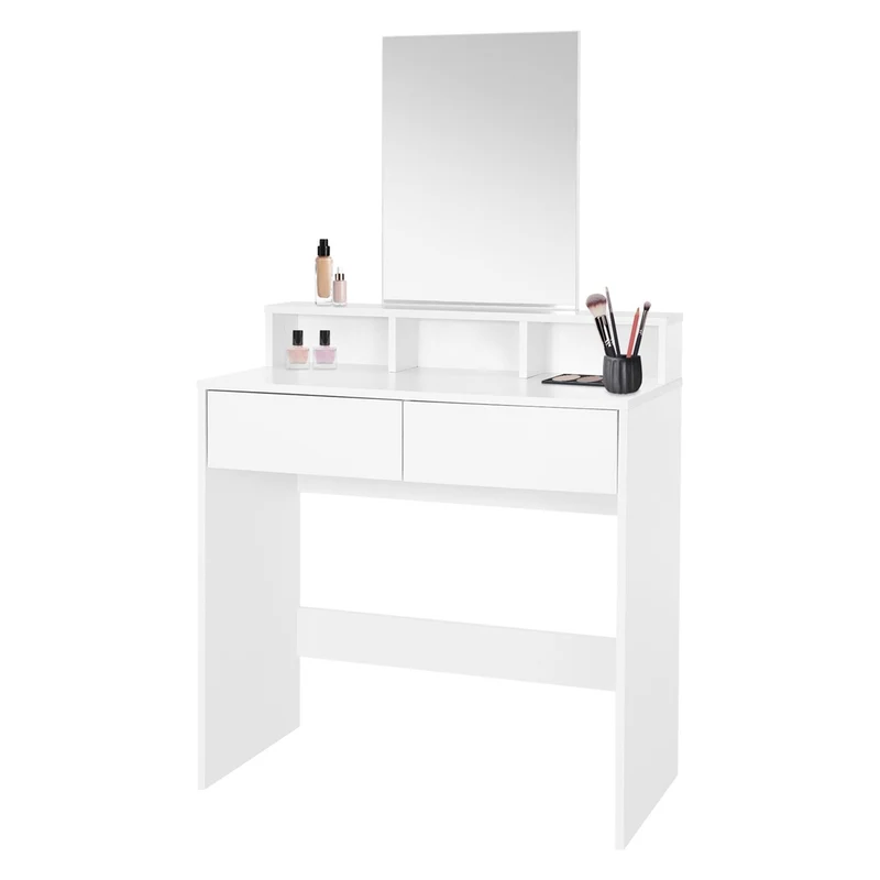 ML-Design | Schminktisch Frisiertisch 80x40x140 cm in Weiß mit Spiegel, 2 Schubladen und 3 Ablagen