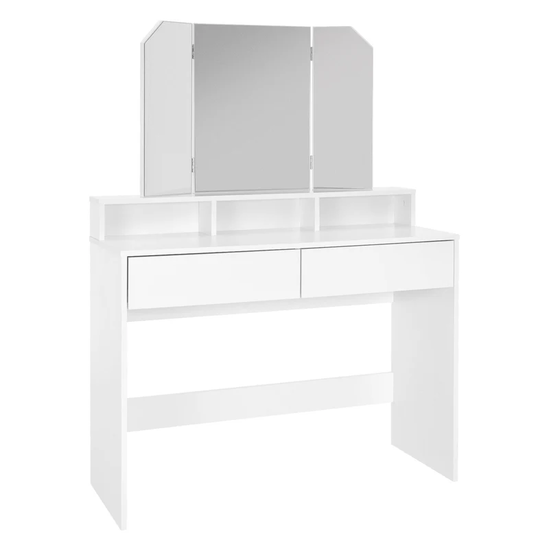 Schminktisch Frisiertisch 100x40x140 cm in Weiß mit Spiegel 3-tlg, 2 Schubladen & Hocker ML-Design