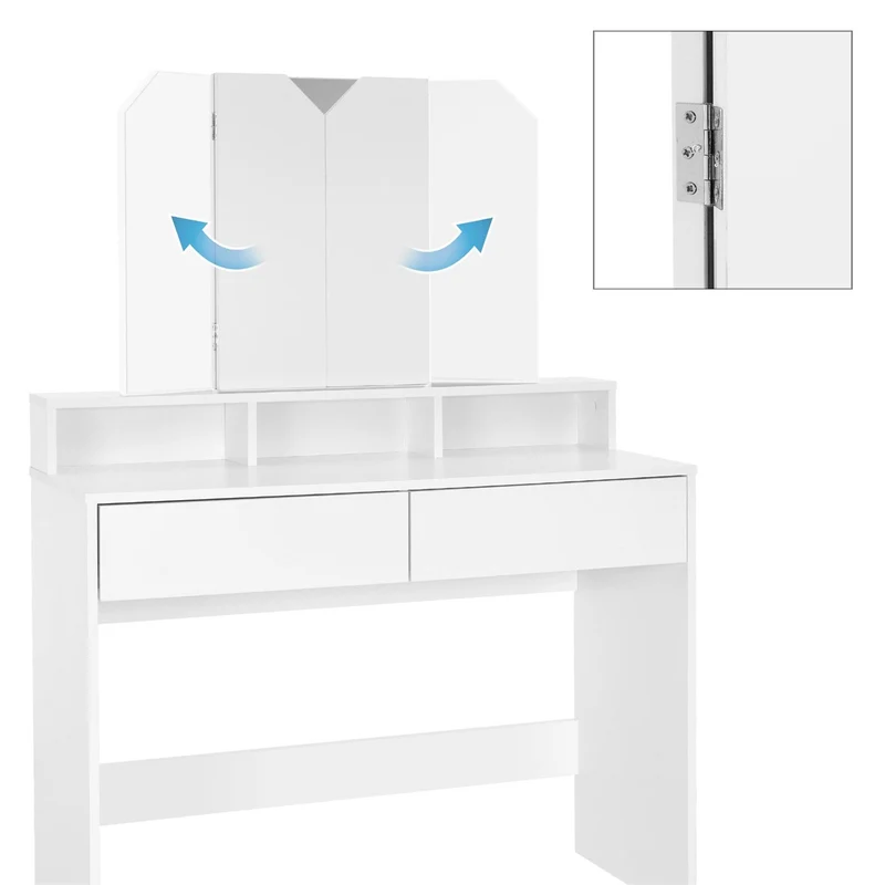 ML-Design | Schminktisch Frisiertisch 100x40x140 cm in Weiß mit Spiegel 3-tlg & 2 Schubladen