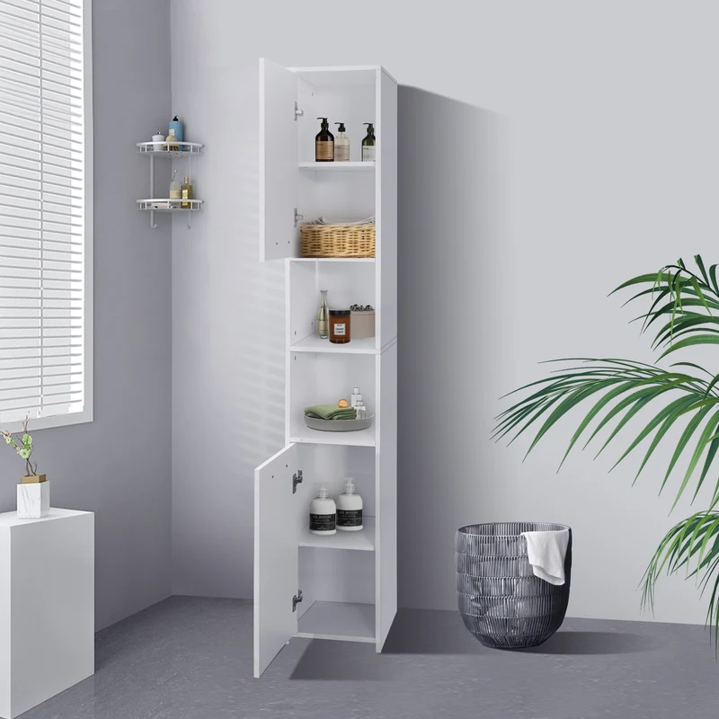 Badezimmerschrank Badschrank Weiß 30x190x30 cm mit zwei Ablagen ML-Design