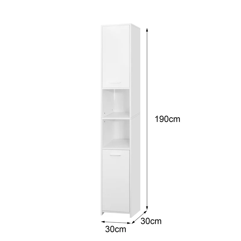 Badezimmerschrank Badschrank Weiß 30x190x30 cm mit zwei Ablagen ML-Design