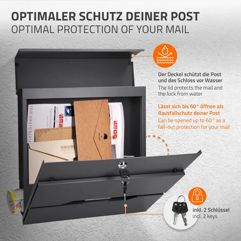 Standbriefkasten mit Zeitungsfach 37x11x36,5 cm Anthrazit aus Edelstahl ML-Design