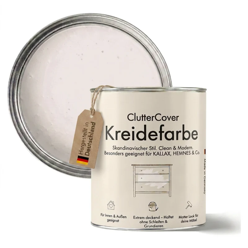 Möbelfarbe ohne Schleifen, Weiß 750ml Kreidefarbe ideal für IKEA Möbel, Kreidelack für ca. 6m²