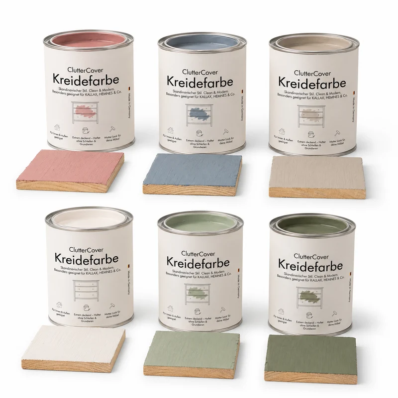 Möbelfarbe ohne Schleifen, 750ml Kreidefarbe ideal für IKEA Möbel, Kreidelack in Weiß, Beige, Rosa, Blau & Grün, für ca. 6m²