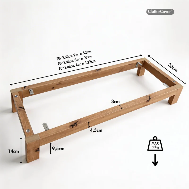 Untergestell für IKEA Kallax Regal 3 Fächer Breite, Holzgestell 97 x 33 x 14cm, Artisan Eiche