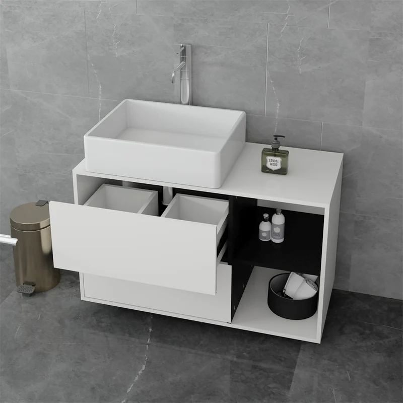 ML-Design | Waschbeckenunterschrank Badezimmerschrank 100x60x45,5 cm mit 2 Schubladen und Ablagen