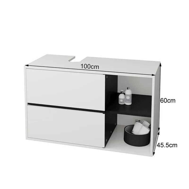 ML-Design | Waschbeckenunterschrank Badezimmerschrank 100x60x45,5 cm mit 2 Schubladen und Ablagen