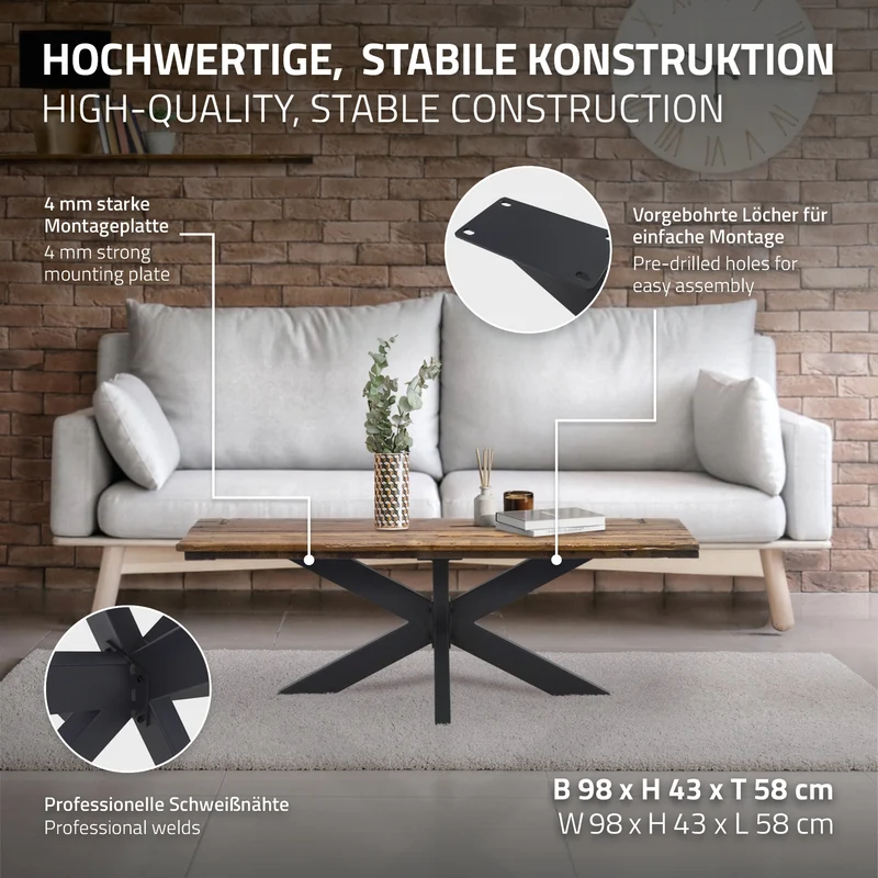 B-Ware Tischbeine Tischgestell X-Design 98 x 58 x 43 cm Schwarz aus Metall ML-Design