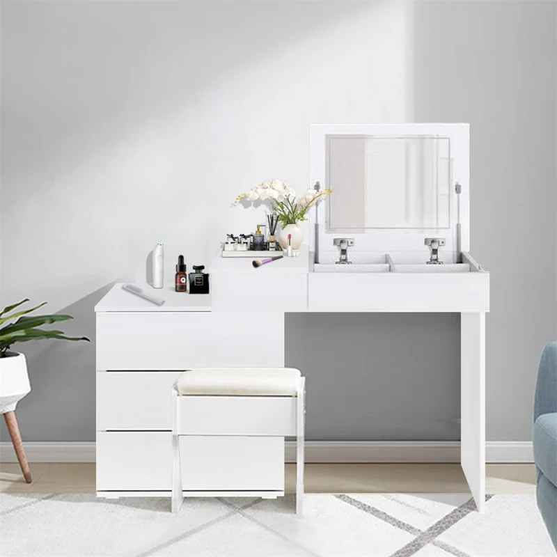 ML-Design | Schminktisch Frisiertisch 117,5x78x45 cm in Weiß mit Klappspiegel & 4 Schubladen