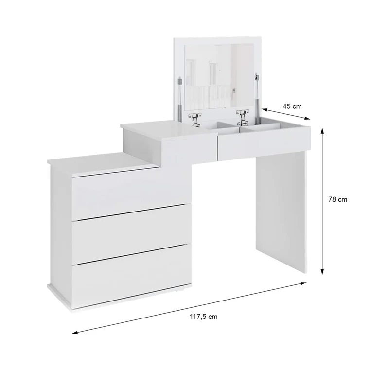 ML-Design | Schminktisch Frisiertisch 117,5x78x45 cm in Weiß mit Klappspiegel & 4 Schubladen