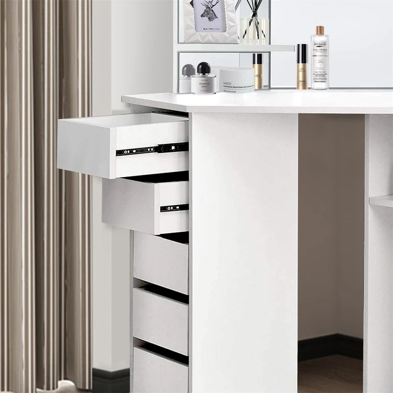 ML-Design | Schminktisch Frisiertisch 110x142x54 cm in Weiß Ecktisch mit Spiegel 3-tlg & 5 Schubladen